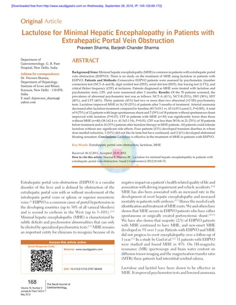 (PDF) Lactulose for Minimal Hepatic Encephalopathy in Patients with Extrahepatic Portal Vein ...