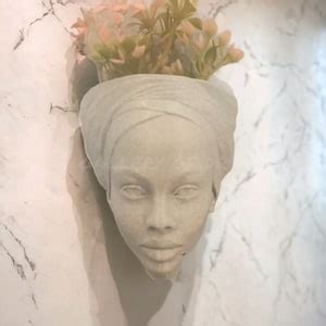 Ebony Woman Head Planter, African Girl Wall Decoration, Black Lady Face Flower Pot, Garden Decor ...