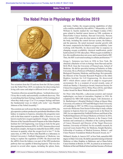 (PDF) The Nobel prize in physiology or medicine 2019