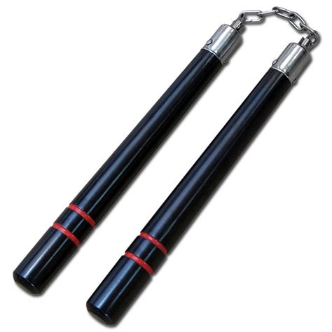 12 Inch Black Wood Nunchaku with Red Stripes-HP1001-BK