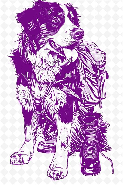 Premium PSD | Bernese mountain dog with a backpack and hiking boots lookin animals sketch art ...