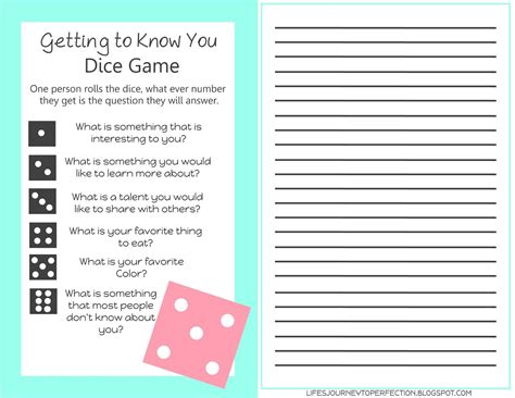 Life's Journey To Perfection: Getting to Know You Dice Game Printable ...