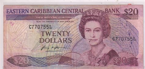 St. LUCIA , East Caribbean 20 dollars used currency note - KB Coins ...