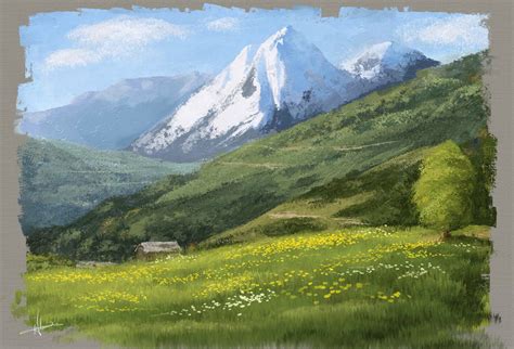 ArtStation - Digital Landscape Oil Painting of Mountains and Valleys *Updated*