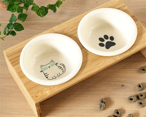 Ceramic Small Dog Bowls with Stand Raised Food and Water | Etsy