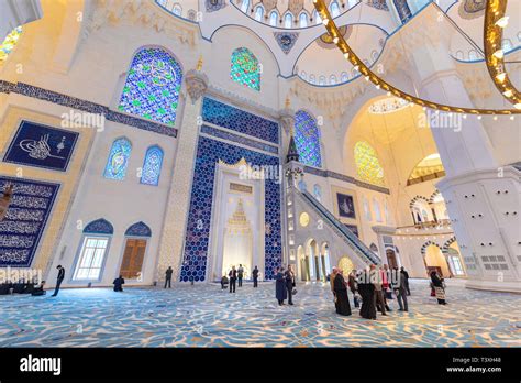 stanbul, Turkey - Inside interior and dome of Camlica Mosque. The new mosque and the biggest in ...