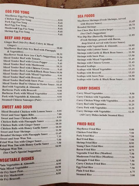 Menu at Mayflower Chinese Food restaurant, Toronto