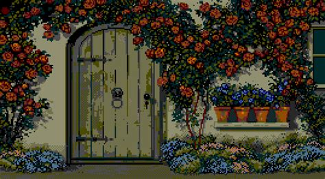 pixel art of a garden, reminds me of the old pc games from the early 90s