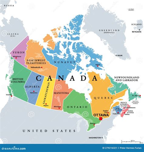 Canada, Administrative Divisions, Provinces and Territories, Colored Map Stock Vector ...