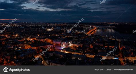 Aerial night view of the the Kyiv city center at night. – Stock ...