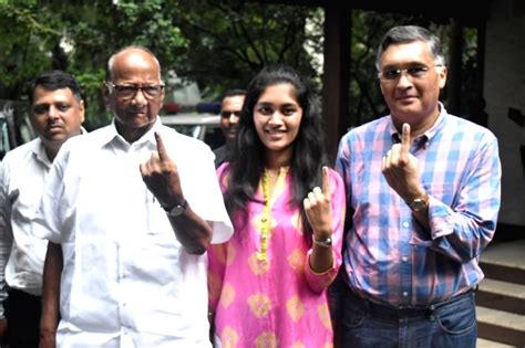 NCP president Sharad Pawar with his family after casting their vote