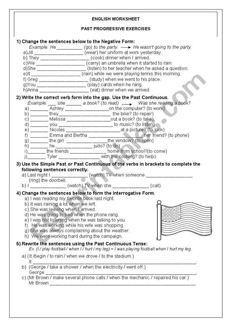 PAST PROGRESSIVE EXERCISES - ESL worksheet by teacher drica