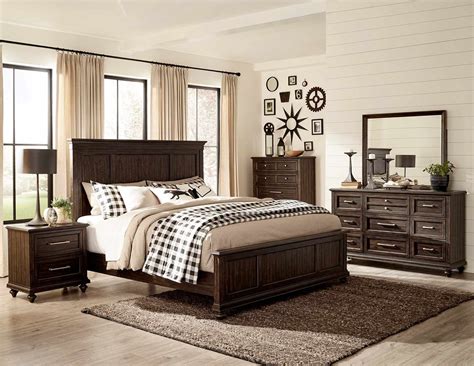 Cardano Dark Brown Panel Bedroom Set - 5-Piece King (Kb-D-M-N-C) | Dark Wood Bedroom | Wood ...