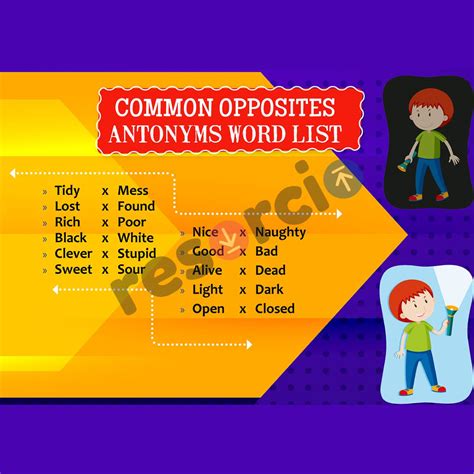 Common Opposites Antonyms Word List - Template 29