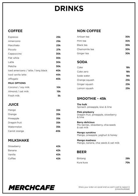 Menu at Merch Amsterdam Cafe, Mengwi