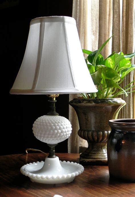 Vintage Milk Glass Hobnail Table Lamp With New Silk Bell Shade