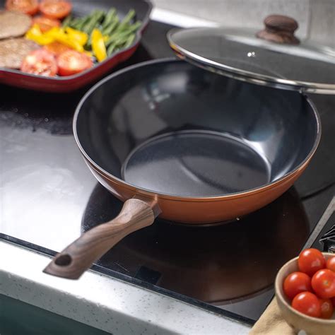 nuovva Non Stick Induction Wok Pan – Deep Stir Fry Pan with Glass Lid ...