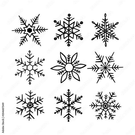 Snowflake doodle. Handdrawn snowflakes. Snow flake isolated on whit background. Set snowflakes ...