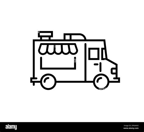 Food truck logo line icon. Vector foodtruck kitchen street van design icon Stock Vector Image ...
