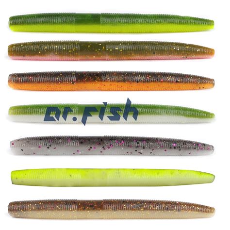 Dr.Fish Soft Plastic Worm Fat Wacky Worm Lure Twin Colors Bass Fishing Teaxs Carolina Dropshot ...