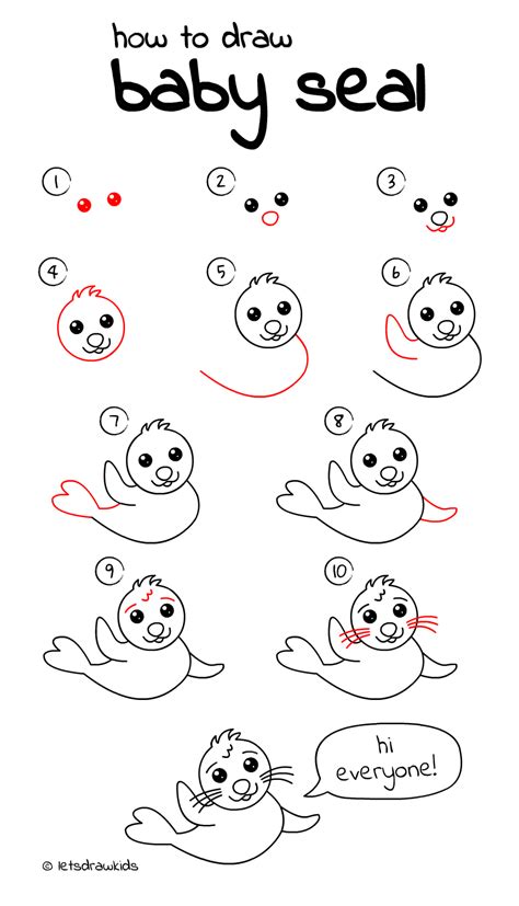 How to draw Baby Seal. Easy drawing, step by step, perfect for kids ...