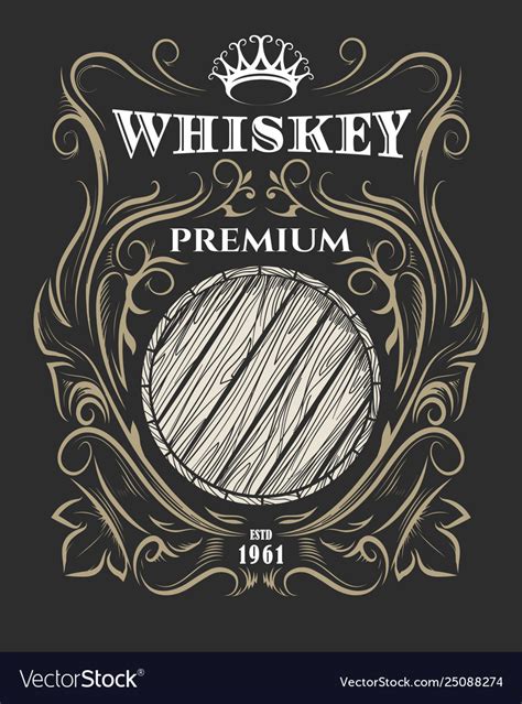 Premium whiskey label with barrel and crown Vector Image