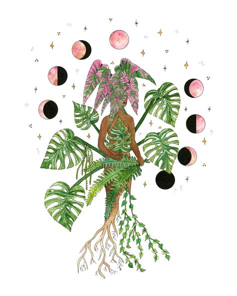 Plant Goddess print Watercolor Art 5X7 8X10 - Etsy