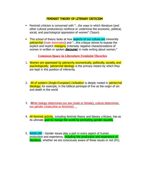 Feminist Theory OF Literary Criticism 4 - FEMINIST THEORY OF LITERARY ...