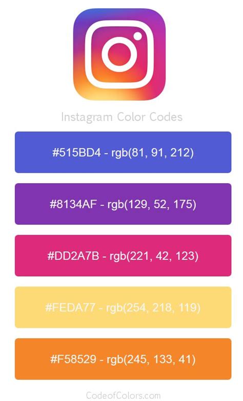 the instagram color code is displayed in different colors and font ...