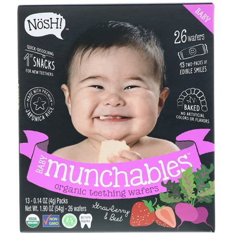 NosH!, Baby Munchables, Organic Teething Wafers, Strawberry & Beet, 13 Packs, 0.14 oz (4 g) Each ...