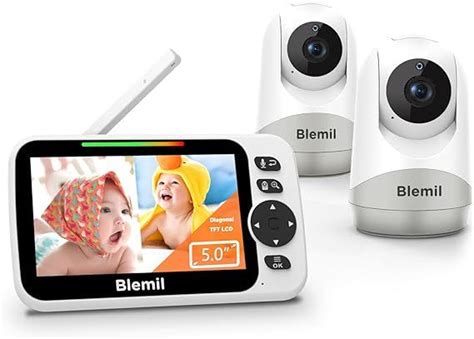 Blemil Baby Monitor,5" Large Split-Screen Video Baby Monitor with 2 ...