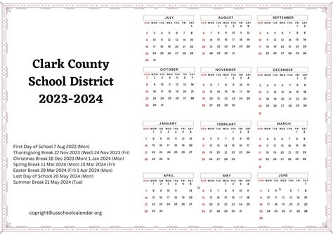 Clark County School District Calendar With Holidays 2023-2024