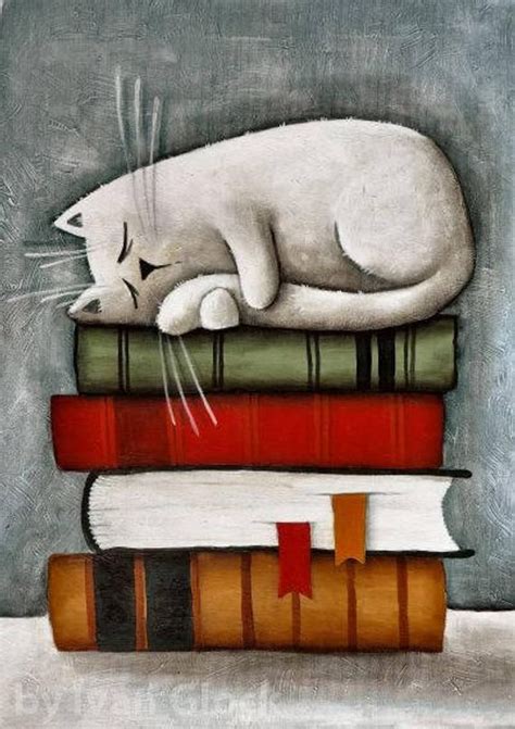 Cat on the Books, Cat Drawing, Cute Cat,cat Cartoon, Reading Room Decor ...