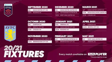 Confirmed: Aston Villa Women's 2020/21 Women's Super League fixtures in ...