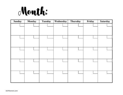 Monthly Blank Calendar Printable