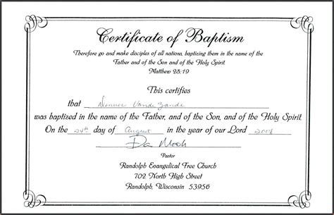 Catholic Baptism Certificate Template - Template 1 : Resume Examples # ...