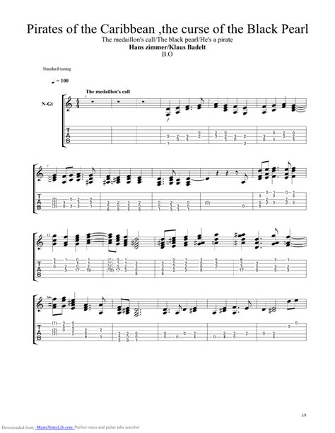 Pirates Of The Caribbean The Curse Of The Black Pearl guitar pro tab by Hans Zimmer ...