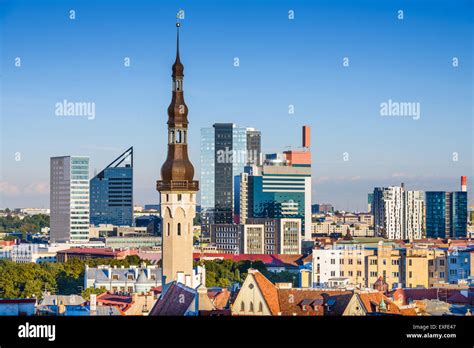 Tallinn, Estonia skyline with modern and historic buildings Stock Photo ...