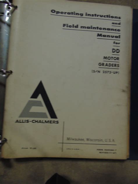 Allis Chalmers DD (Diesel) Grader Parts Manual - Used Equipment Manuals