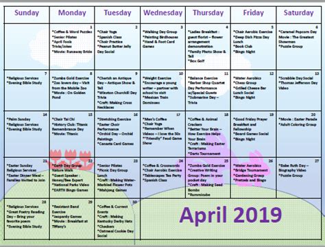 April 2019 Senior Activities Calendar