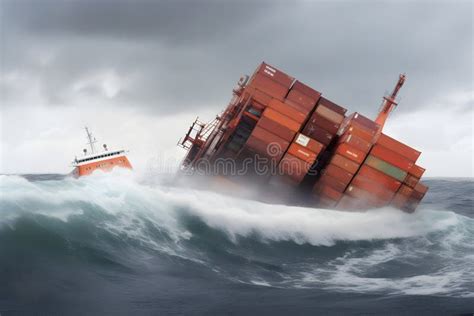 Cargo Ship Sinks at Sea. Wreck on the Coast Stock Photo - Image of sink ...