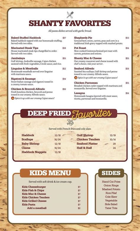 Online Menu of The Shanty Family Tavern Restaurant, Portsmouth, New Hampshire, 03801 - Zmenu