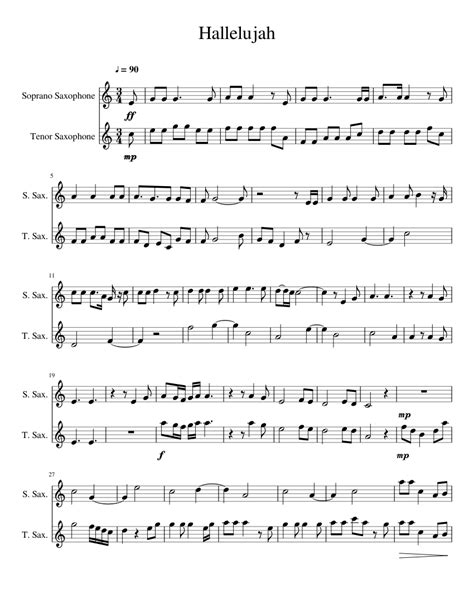 Hallelujah sheet music for Soprano Saxophone, Tenor Saxophone download free in PDF or MIDI