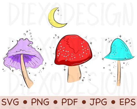 Trippy Mushroom PNG Mushroom SVG Crescent Moon Png Mushroom - Etsy