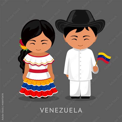 Venezuelans in national dress with a flag. Man and woman in traditional ...