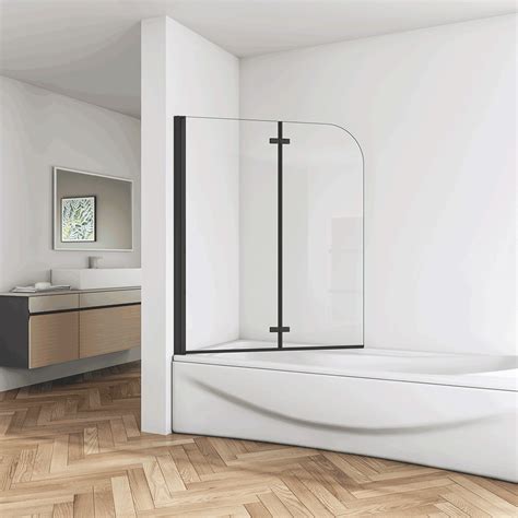 Black Pivot Shower Bath Screen 90,100,120x140cm Nano Glass – Aica Bathrooms