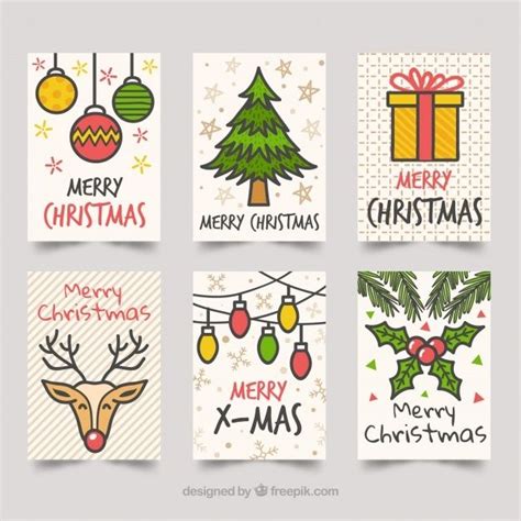 Free Vector | Christmas cards with drawings | Christmas cards drawing ...