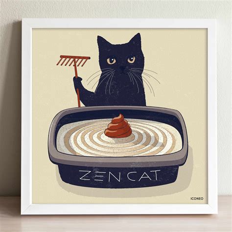 Zen Cat. Poster Card Poster Fine Art Print BY ICONEO for - Etsy