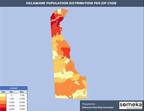 Delaware Zip Code Map and Population List in Excel