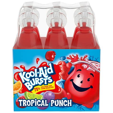 Kool-Aid Bursts Tropical Punch Artificially Flavored Soft Drink, 6 ct Pack, 6.75 fl oz Bottles ...